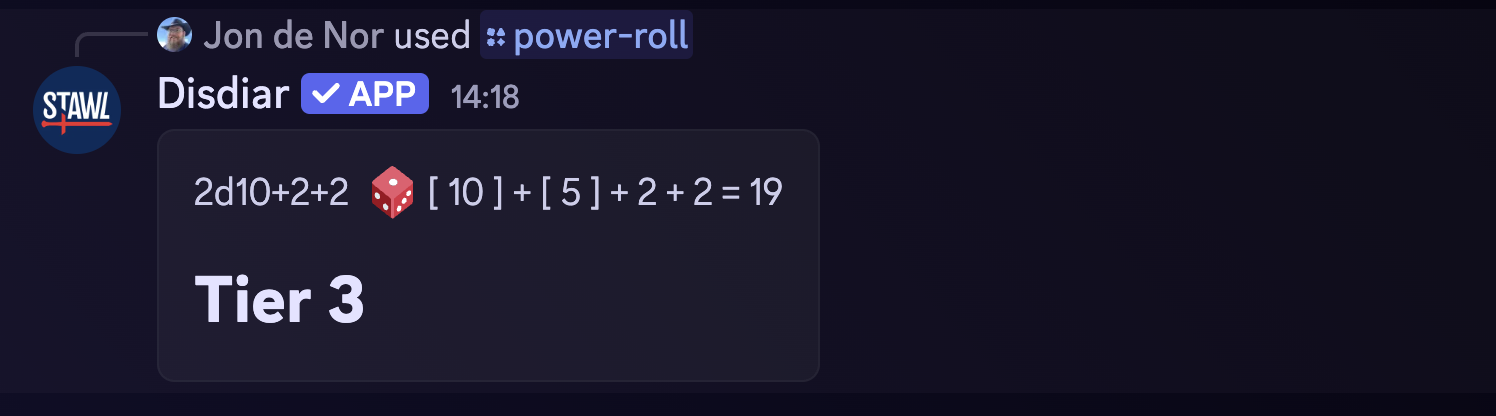 Result of '/power-roll +2 edge'