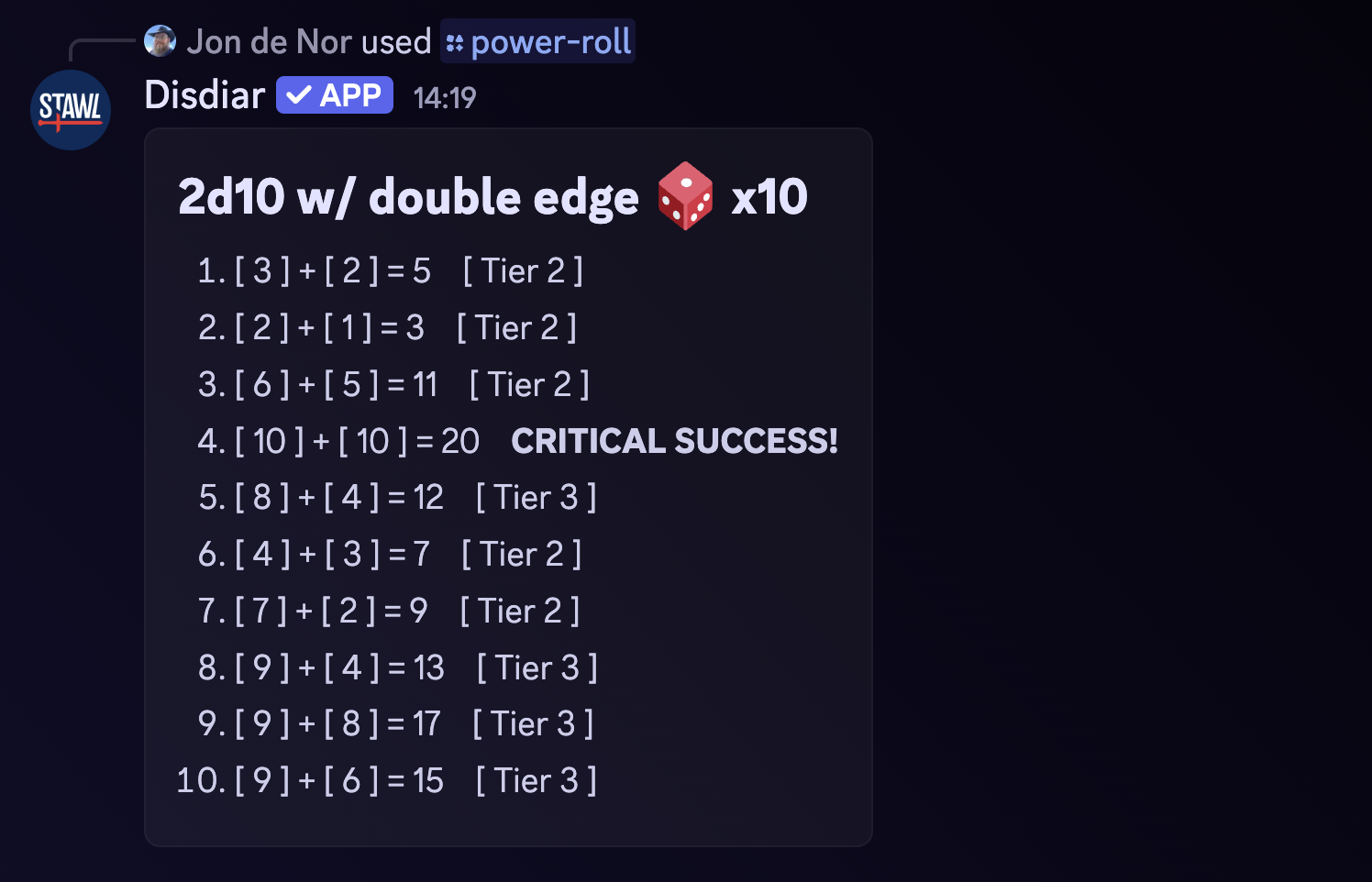 Result of '/power-roll edge 10'